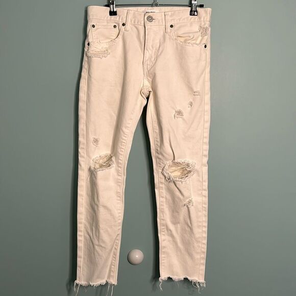 Moussy Distressed Off White Jeans - Picture 1 of 11